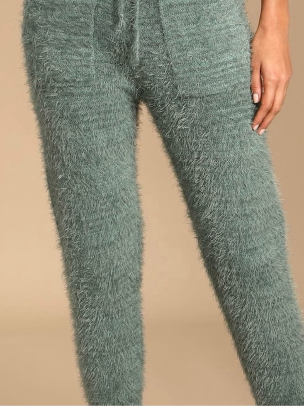 Lulu's Road To Cozy Fuzzy Knit Crop Tank and Drawstring Joggers Set - Sage Green - Picture 5 of 12